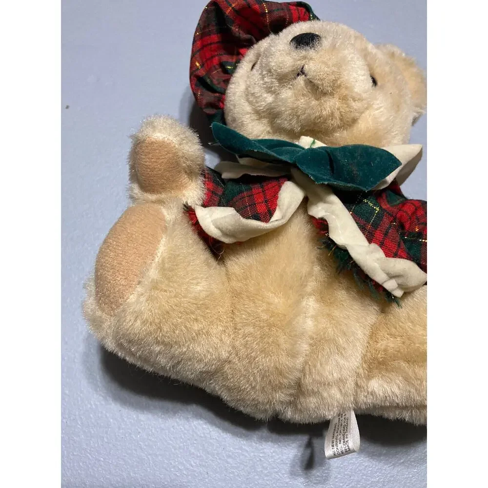 Vintage ANCO Plush Teddy Red Green‎ Christmas Plaid Holiday Toy Golfer Hat